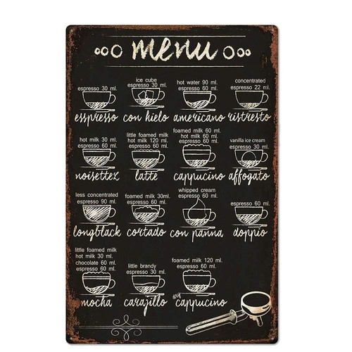 Targa menu caffè coffee